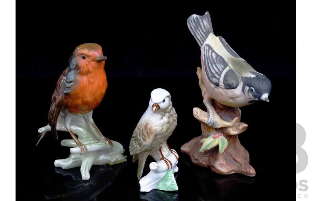 Collection Three Ceramic & Porcelain Bird Figures Including Goebells Red Robin