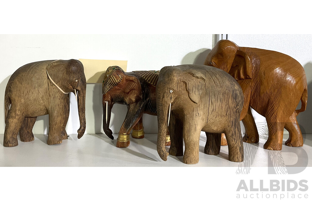 Collection Hand Carved Wooden African Elephant Figures