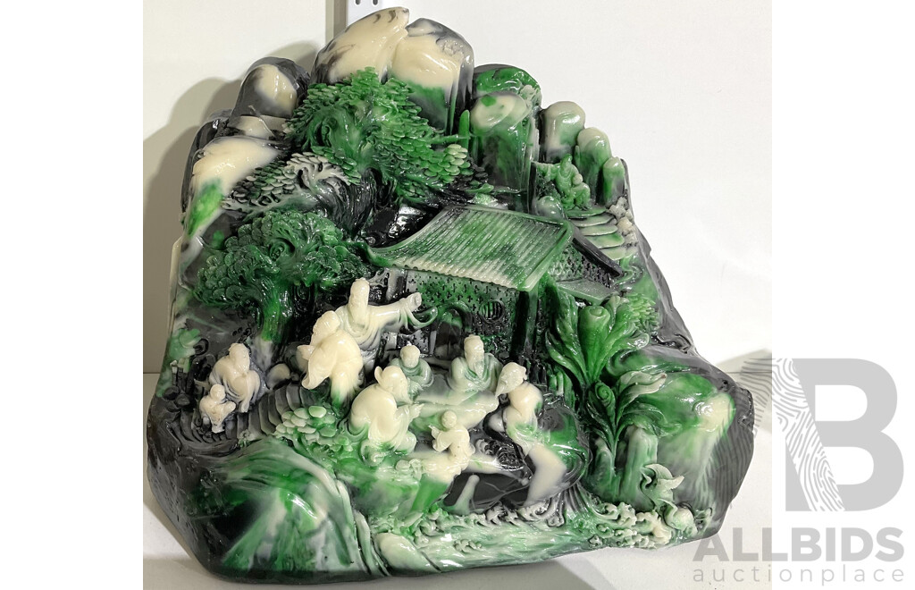 Intricate Hand Carved Resin Composite Chinese Mountain Scene