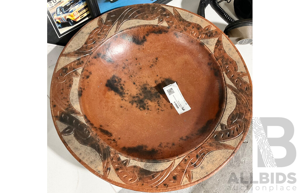 Large Terracotta Bowl with Pattern Edge