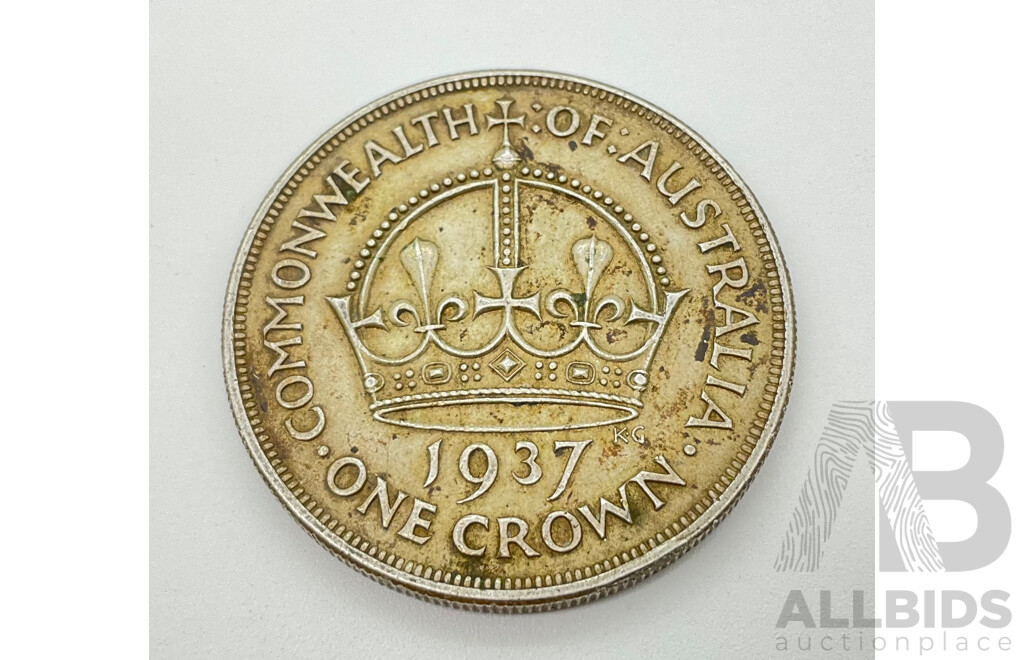 Australian 1937 One Crown Silver Coin .925