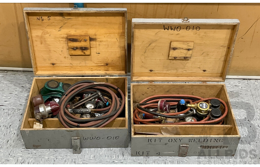 Two Wooden Boxes Filled with Oxy Acetylene Attachments and Parts