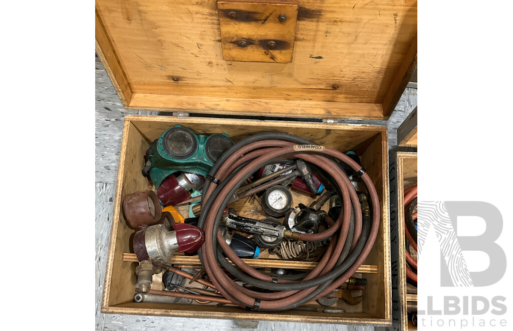 Two Wooden Boxes Filled with Oxy Acetylene Attachments and Parts