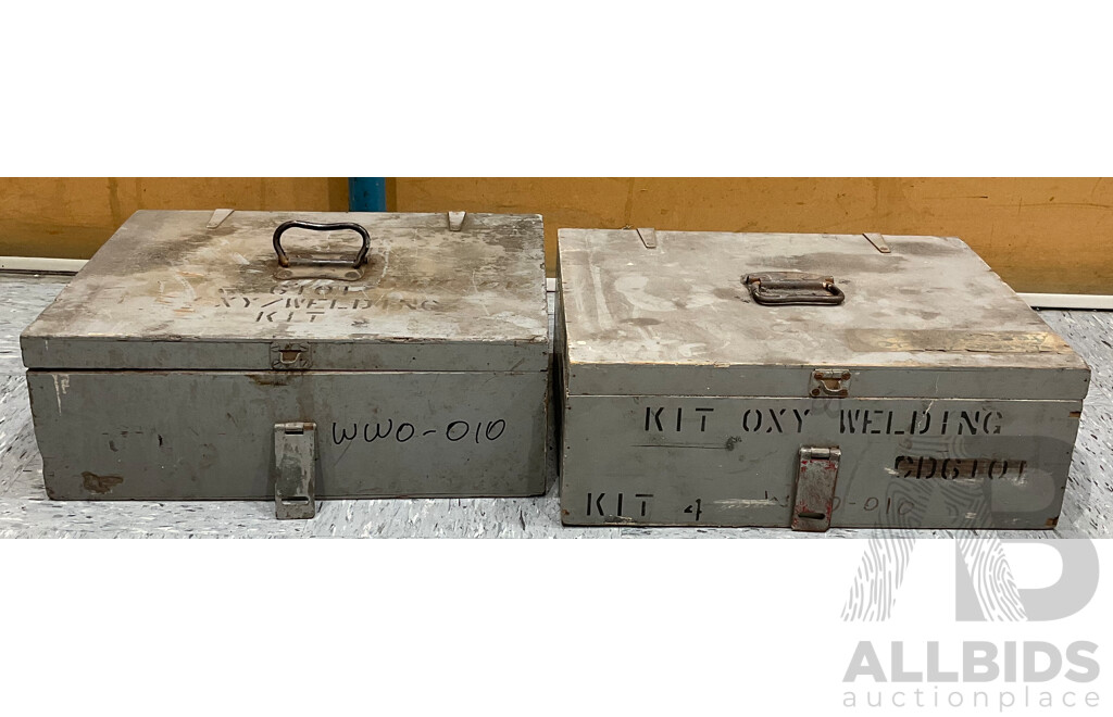 Two Wooden Boxes Filled with Oxy Acetylene Attachments and Parts