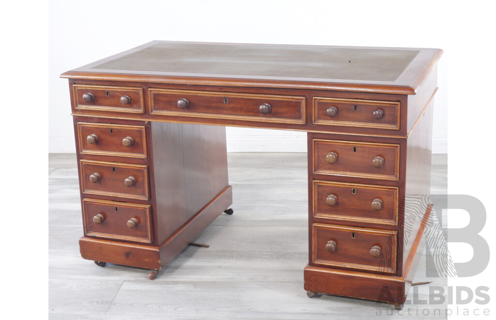 Antique Twin Pedestal Desk with Leather Top