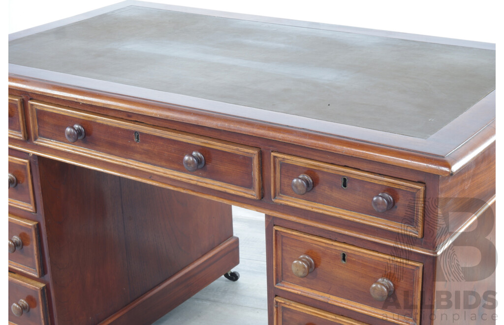 Antique Twin Pedestal Desk with Leather Top