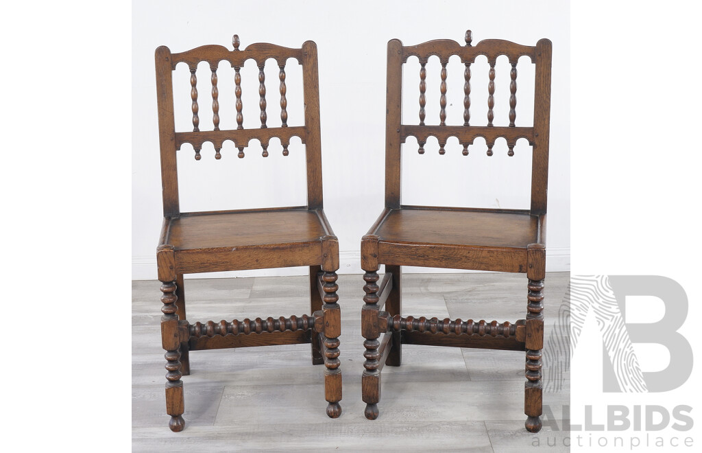 Pair of Antique Tudor Revival Oak Hall Chairs