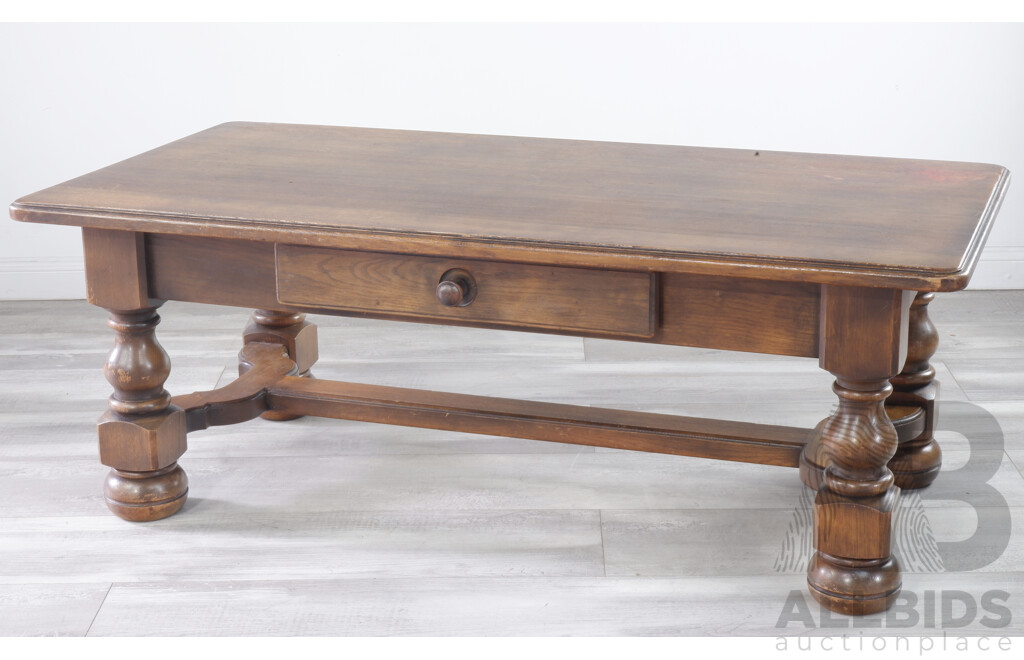 Large Antique Style Coffee Table with Single Drawer