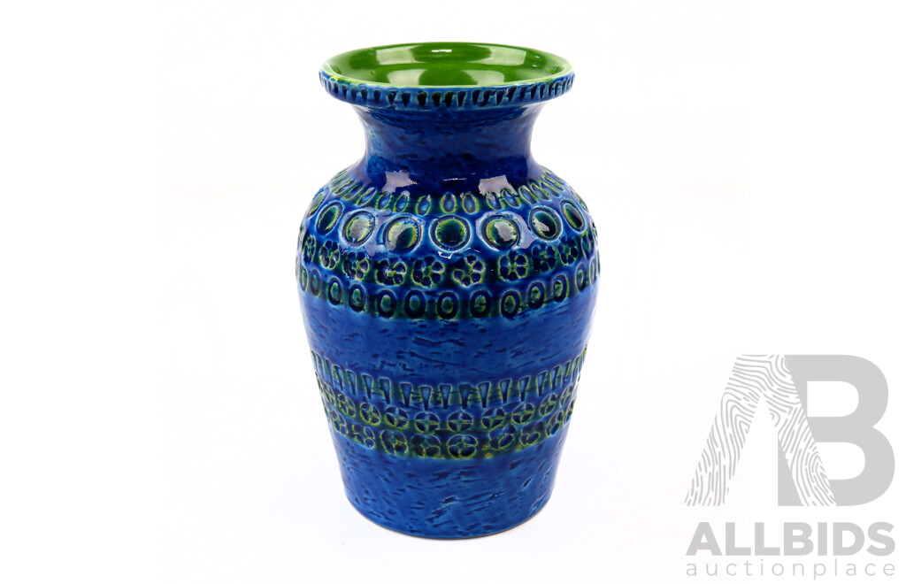 Retro Italian Bitossi Blue and Green Ceramic Vase, Italy 9887 20 to Base