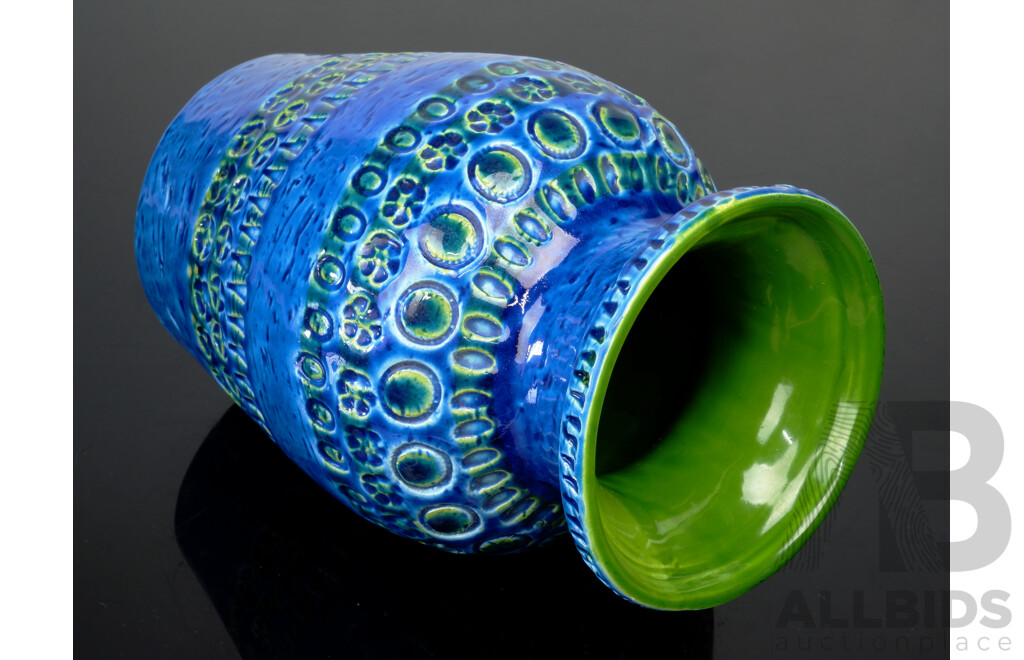 Retro Italian Bitossi Blue and Green Ceramic Vase, Italy 9887 20 to Base