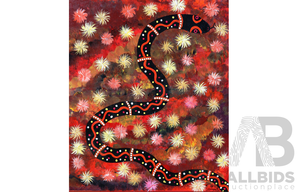 Merryn Apma (Contemporary, Aboriginal), Rainbow Serpent, Acrylic on Canvas