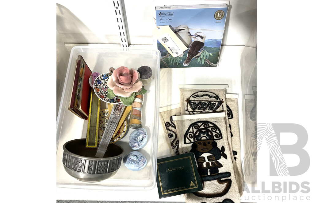 Collection Vintage and Retro Souvineerware Items Including Coloured American Sands, Maxwell & Williams Kookabyrra Plate in Original Box, Asian Cloisonne Plate and More