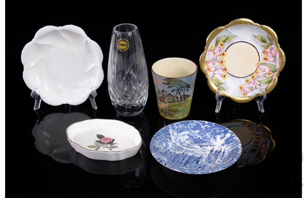 Collection Quality Pieces Including Webb & Corbet Crystal Vase, Royal Doulton Cup, Two Shelly Eight Lobed Pin Dishes and More