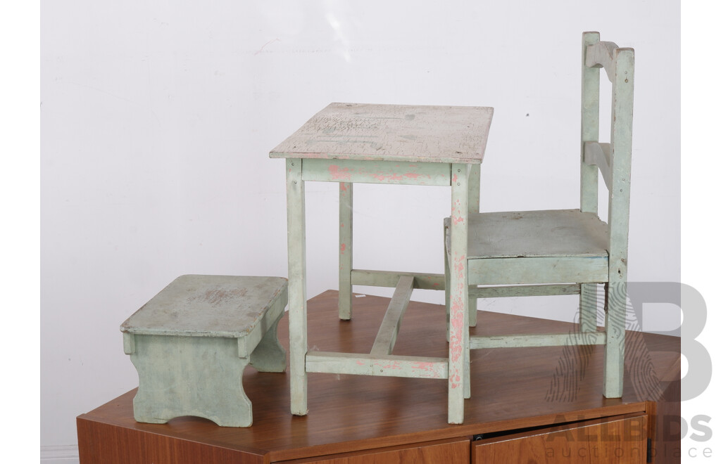 Three Vintage Pieces of Timber Childrens Furniture