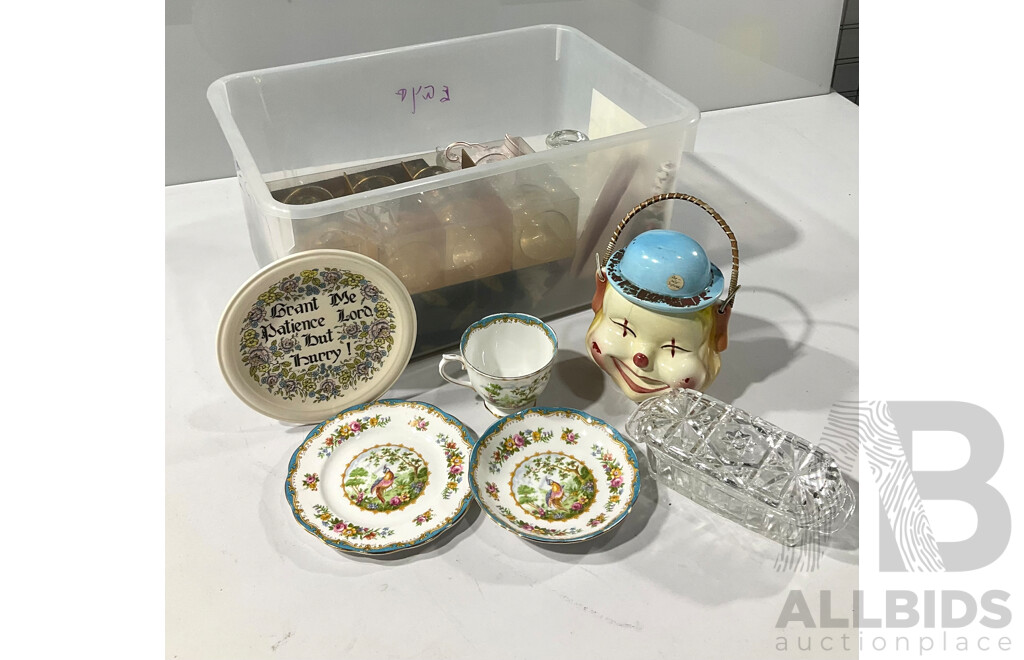 Collection Items Including Royla Albert Chelsea Bird Trio, Set Four Sydney High Centenary Wine Glasses in Original Box and More
