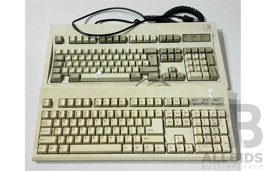Pair of Vintage Computer Keyboards - Branded SpaceMate Honeywell and IBM