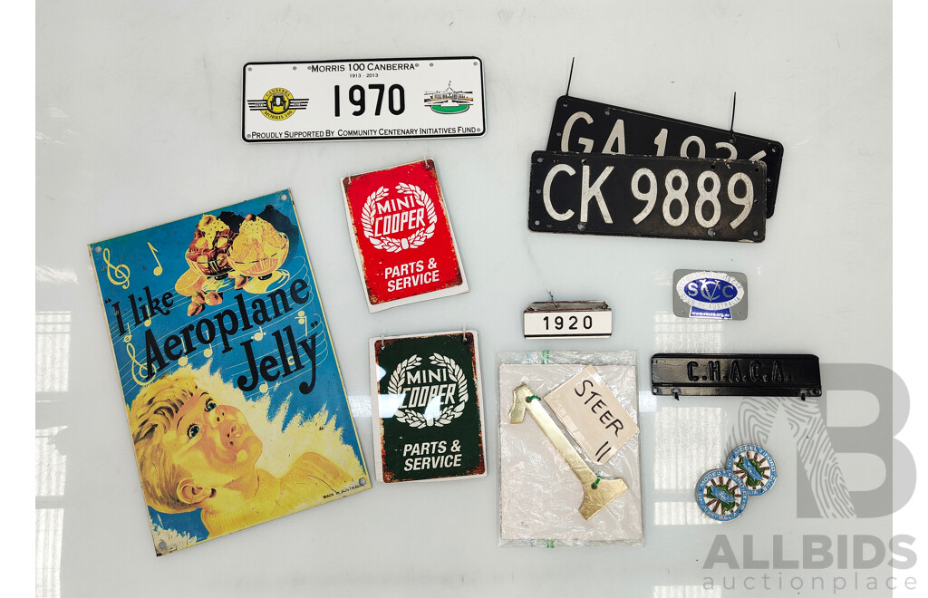 Assorted Lot of Vintage Signs and Number Plates