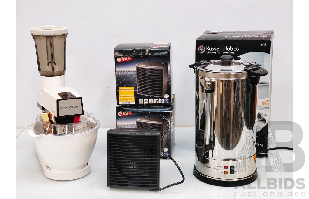Kenwood Mixer, Russell Hobbs 8.8L Urn and Ceramic Heaters