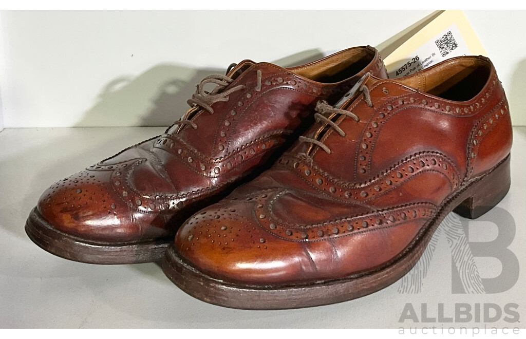 Vintage Pair of Leather Brouge Shoes in Cognac