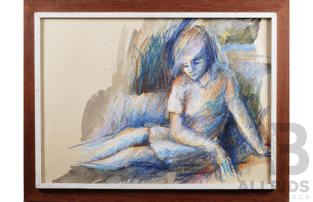 Pensive Girl In Blue, Pastel and Watercolour on Card, together with a Mixed Media Work Signed 'P. Bastaja' (2)