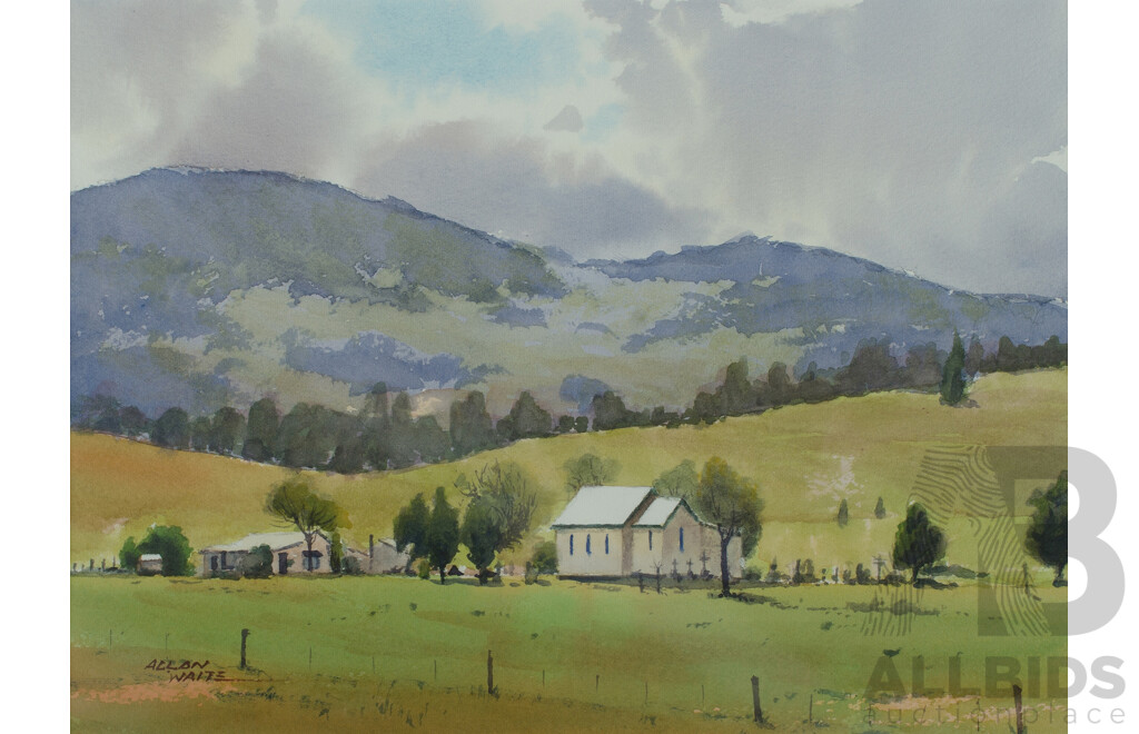 Allan Waite (1924-2010), Old Church at Glendonbrook;The Rains Came, Moonan Flat; & Neotsfield, Watercolour
