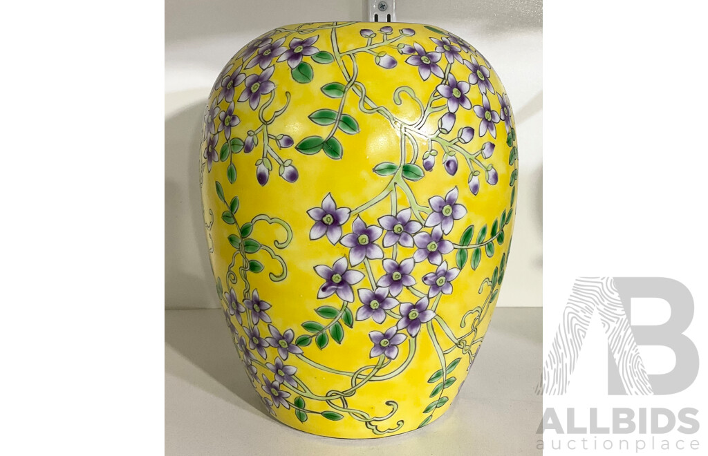 Ceramic Urn with Yellow and Purple Floral Decorations