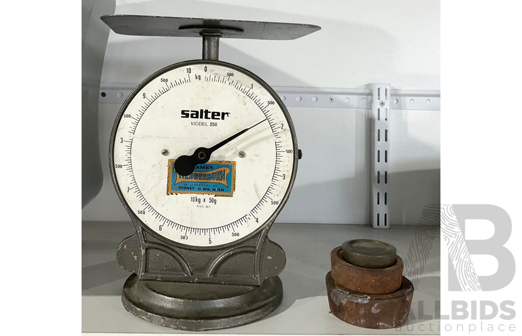 Vintage Cast Iron Salter Scales with Weights