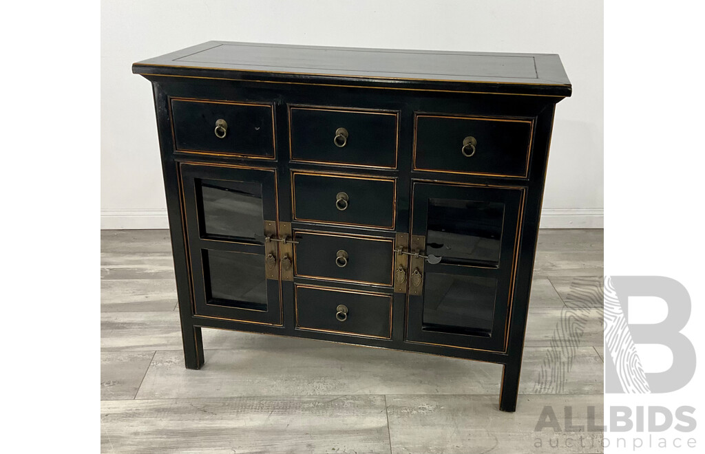 Decorative Chinese Black Lacquer Display Storage Cabinet