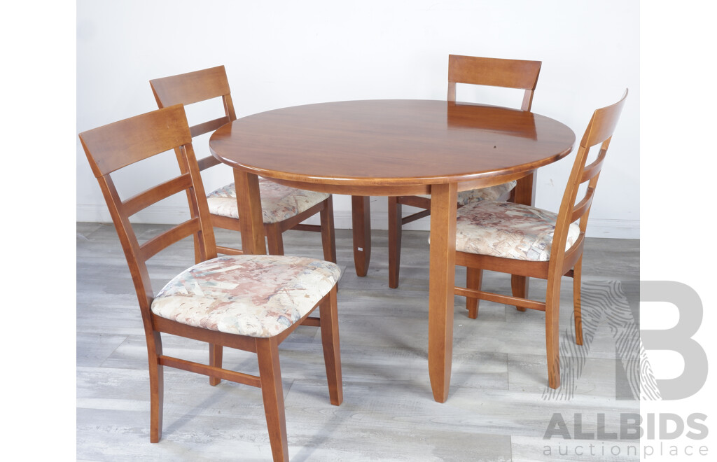 Modern Round Timber Dining Table and Four Chairs