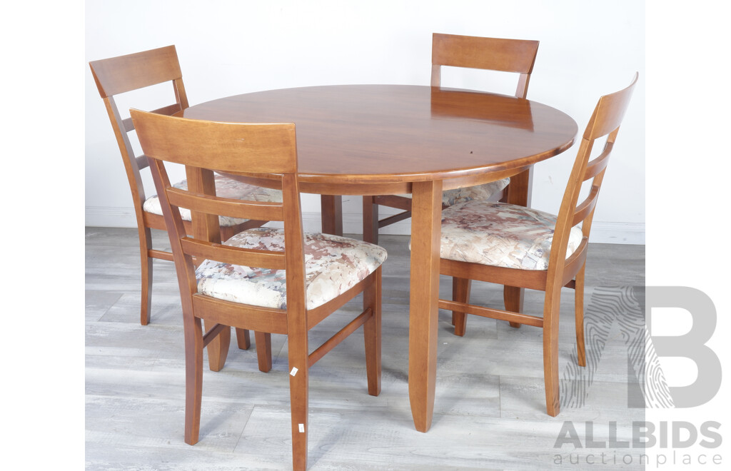 Modern Round Timber Dining Table and Four Chairs