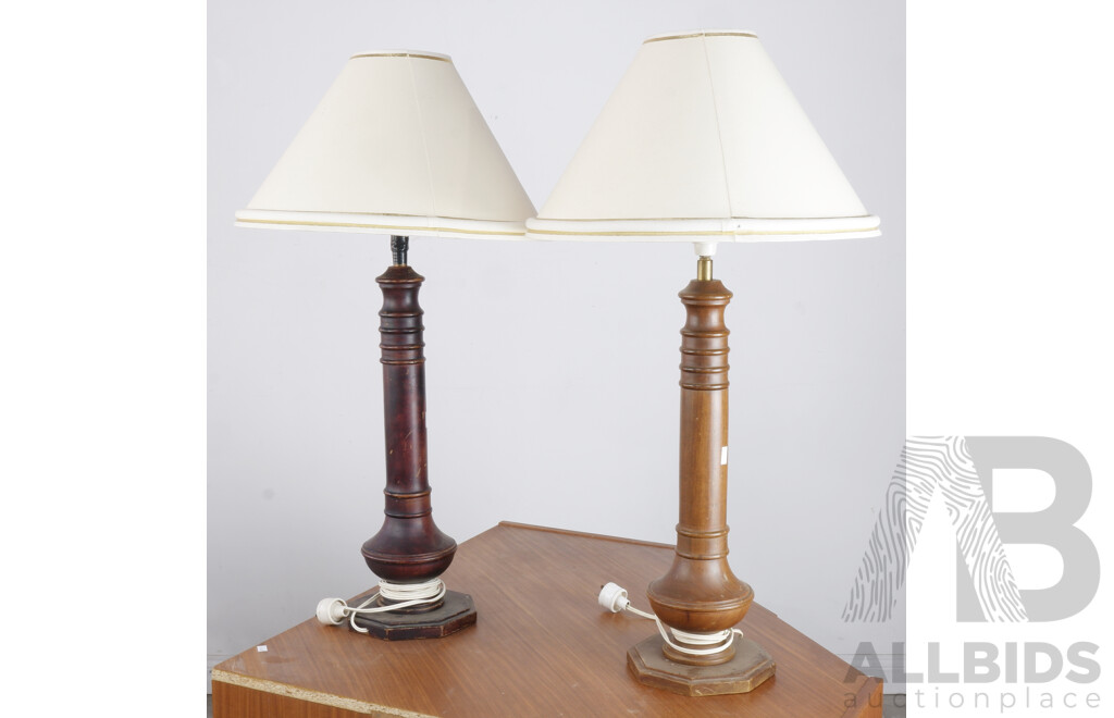 Pair of Tall Turned Timber Table Lamps