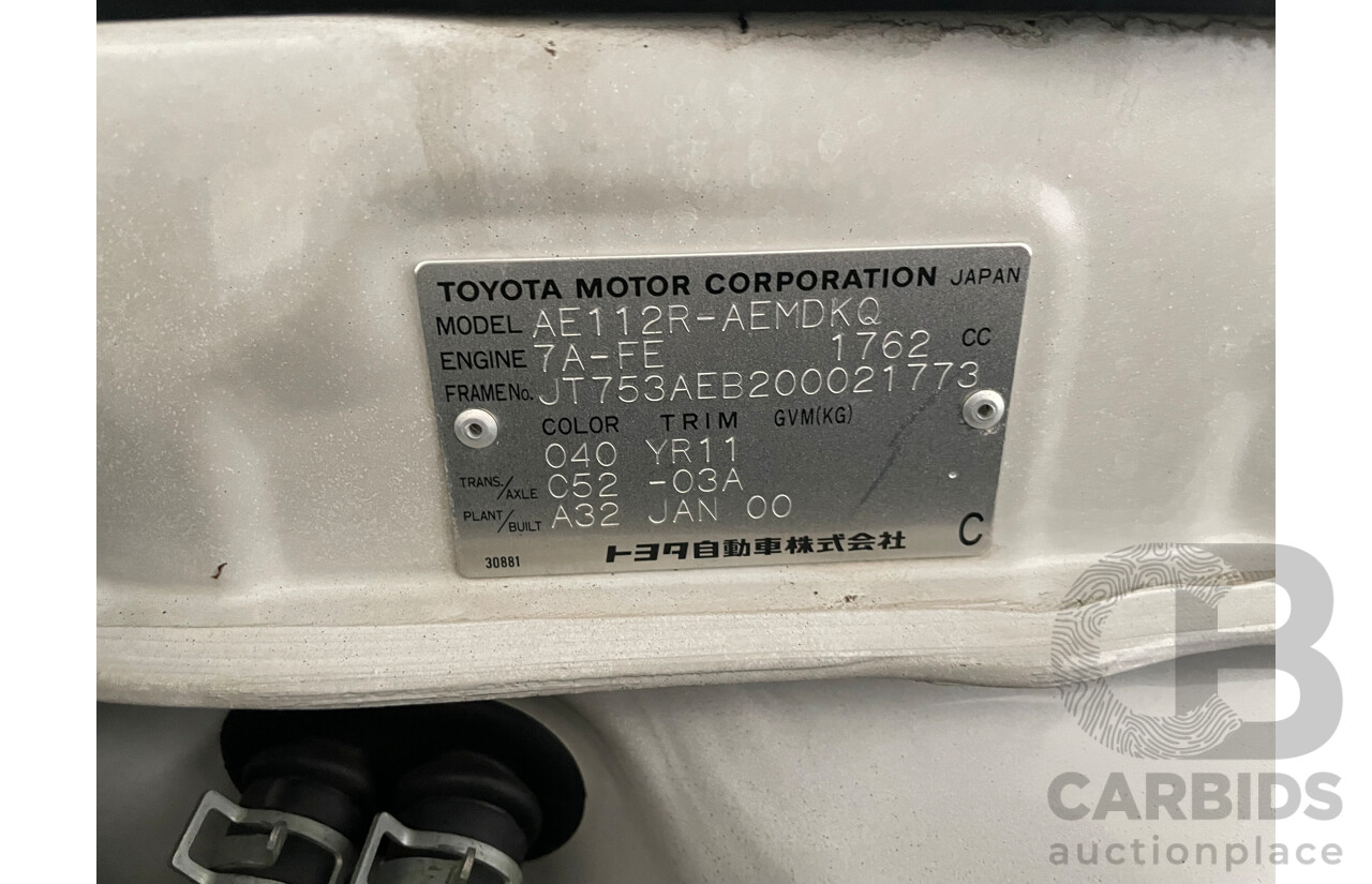 01/00 Toyota Corolla ASCENT FWD AE112R 4D Sedan White 1.8L
