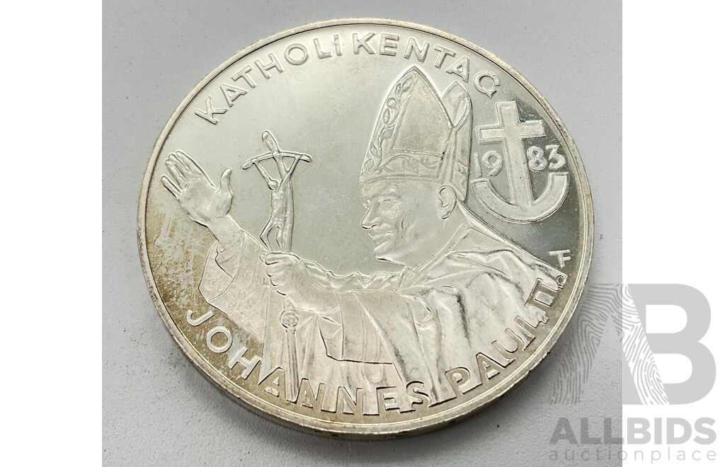 Austrian 1983 Five Hundred Silver Schilling Coin, Pope's Visit .925