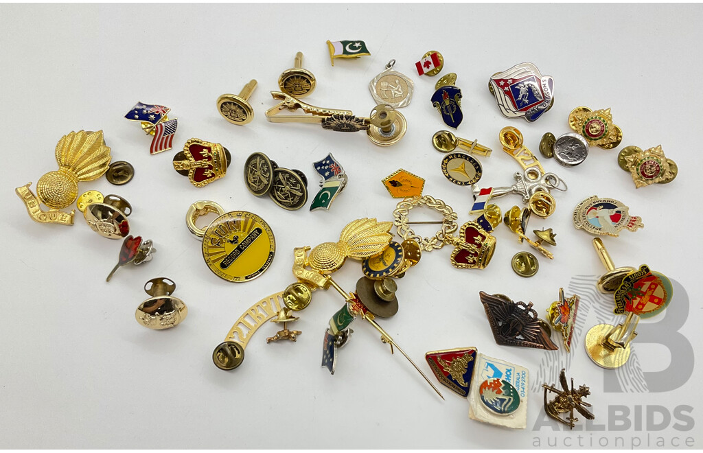 Assortment of Badges, Pins and Cufflinks, Mostly Army Themes