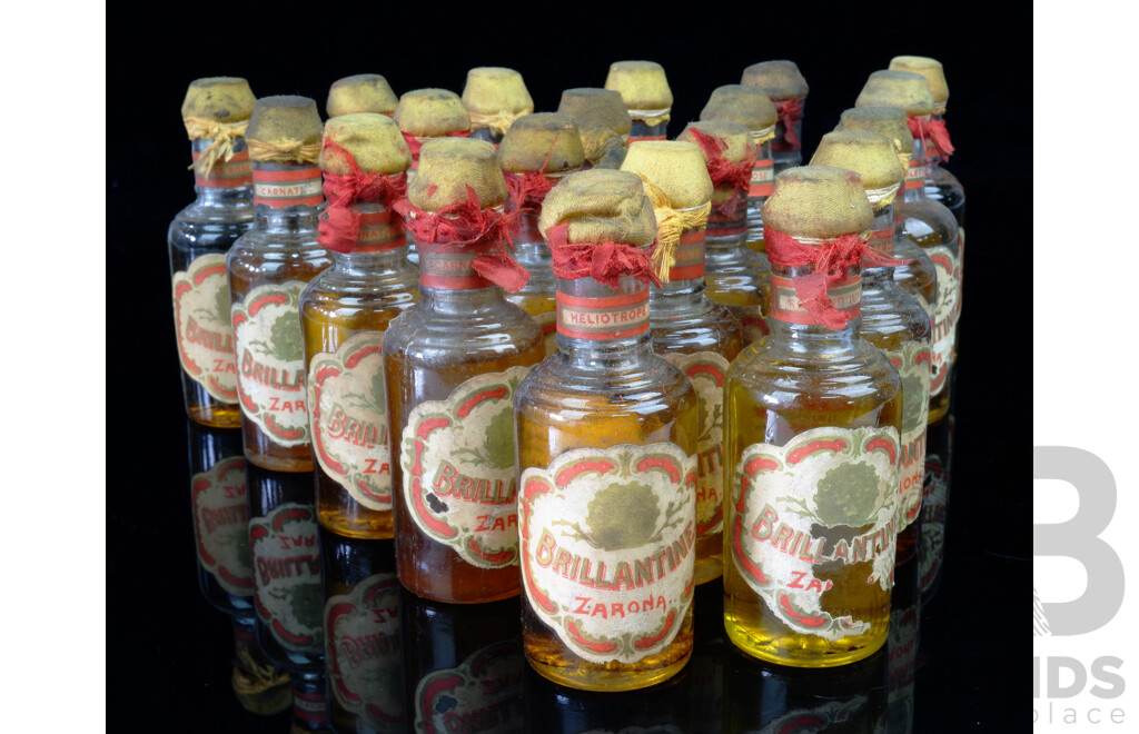 Collection Approx 20 Antique Brillantine Zarona Carnation Hair Dressing in Sealed Original Bottles by Davis & Co, Stanmore