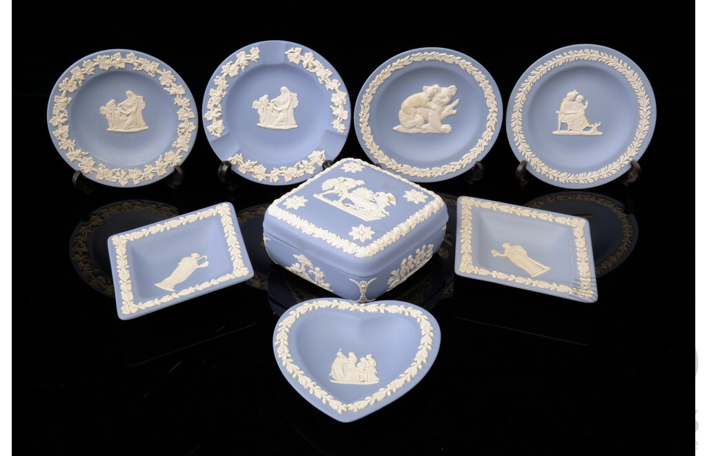Collection Wedgwood Jasperware Including Square Form Lidded Trinket Dish, PIn Dishes and More