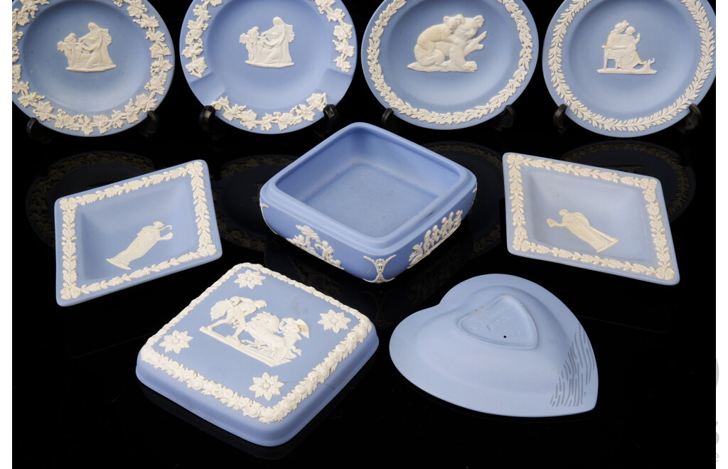 Collection Wedgwood Jasperware Including Square Form Lidded Trinket Dish, PIn Dishes and More