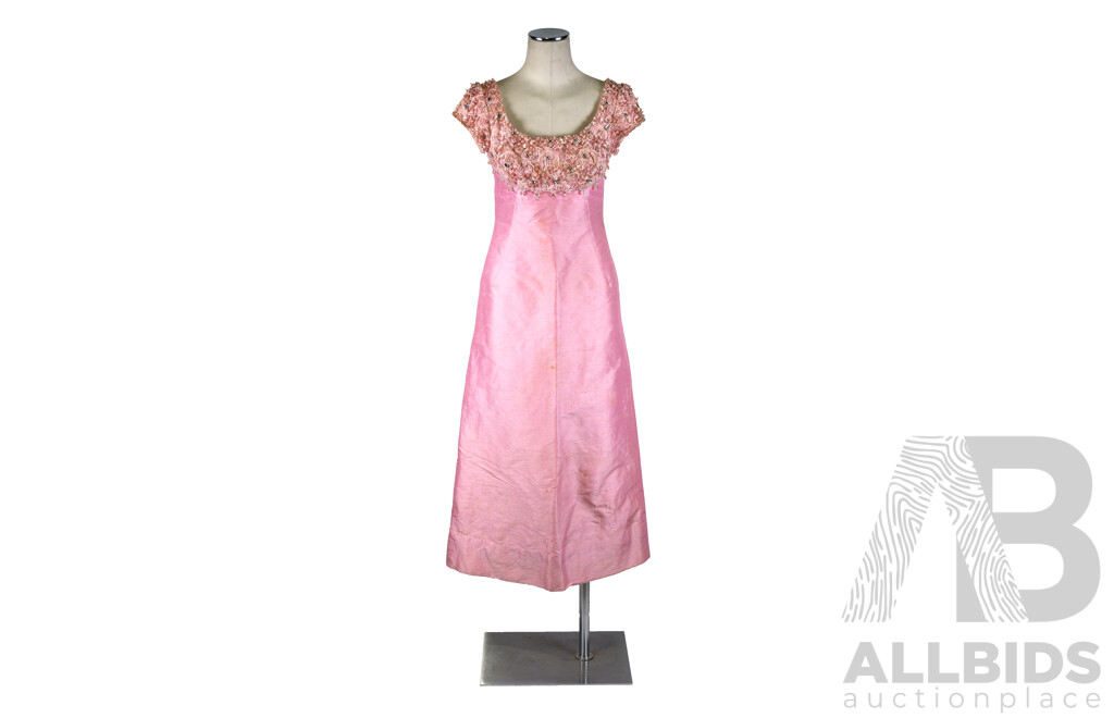 Vintage 1960s Silk Beaded Formal Evening Gown by Jinoel of Melbourne