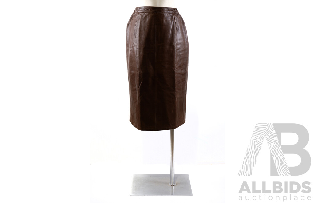 Vintage Chocolate Brown Leather Pencil Skirt Made by Dreske Somoff, Australia