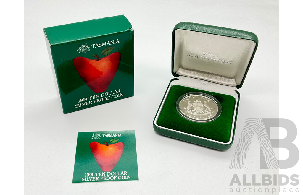 Australian RAM 1991 Ten Dollar Silver Proof Coin, Tasmania  .925