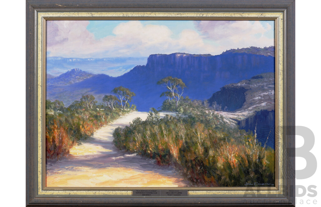 John Emmett (born 1927), Blue Mountains Splendour 1977, Oil on Canvas