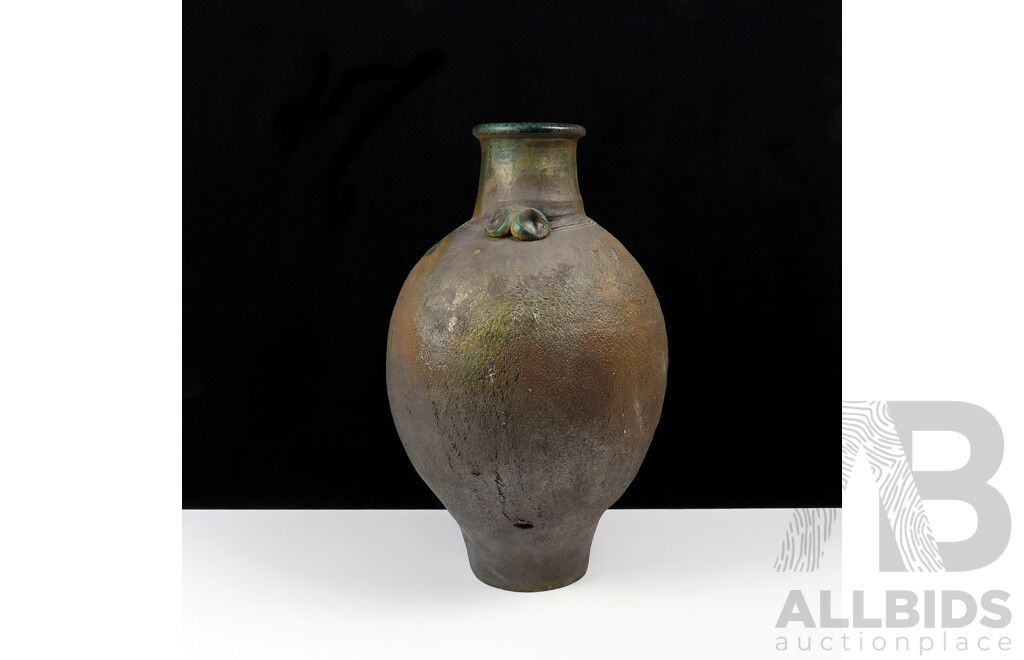 Hildegard Anstice (Born 1936), Earthenware Stretch Vase with Hand-Painting and Decorative Pods at Neck