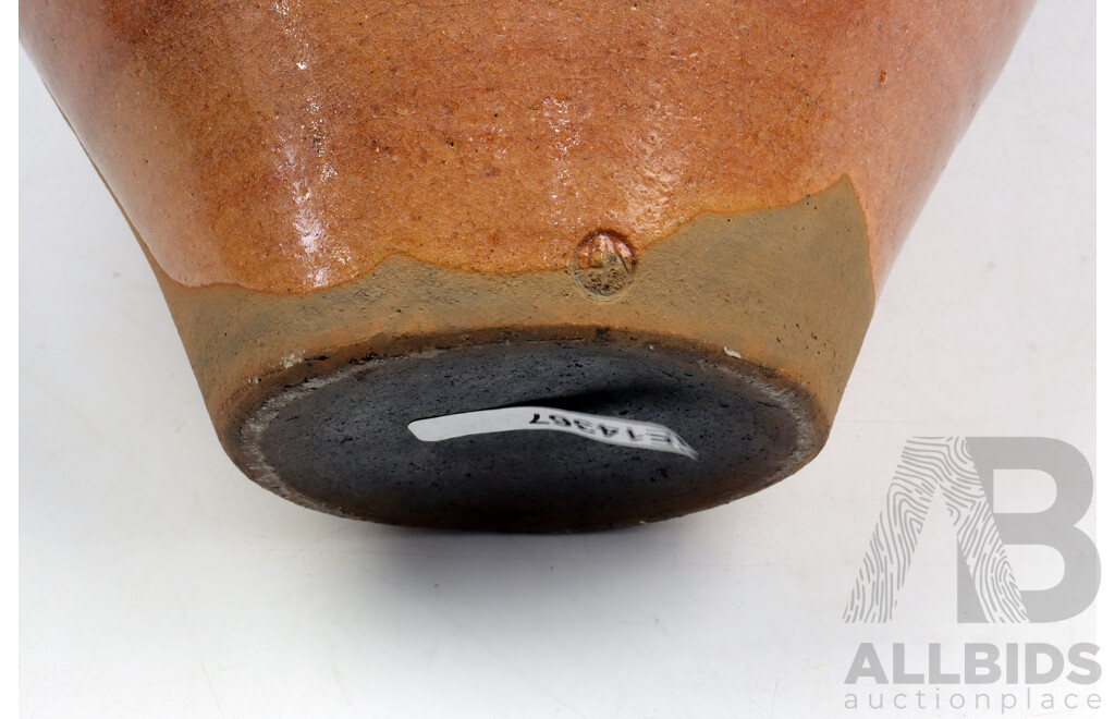 Hildegard Anstice (Born 1936), Earthenware Flat Top Pot with Raku Glazed Incising