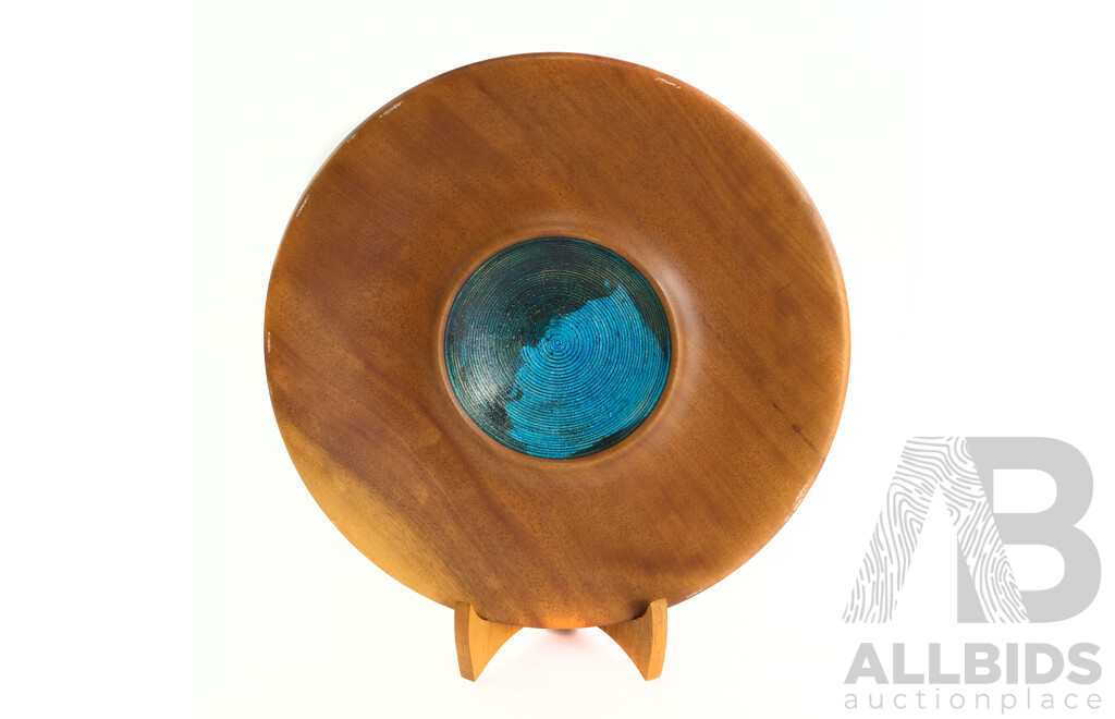 Terry Baker, Australian Rosewood Charger with Blue/Green Enamel Centre