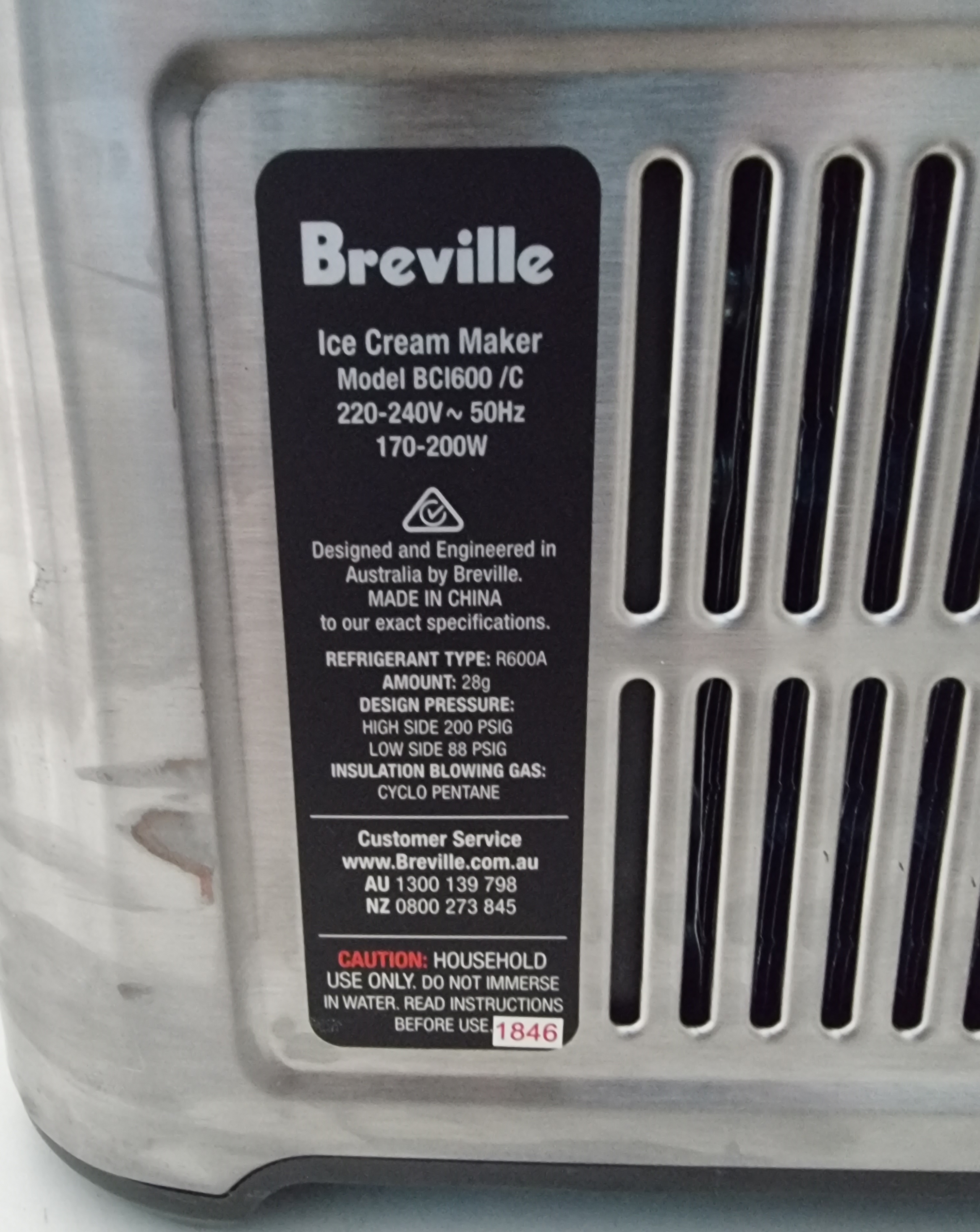 Breville bc1600 ice cream maker outlet