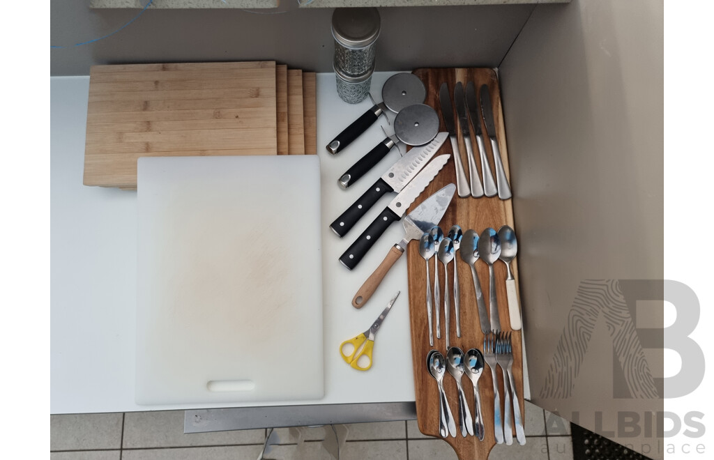 Collection of Kitchen Utensils, Chopping Boards and More