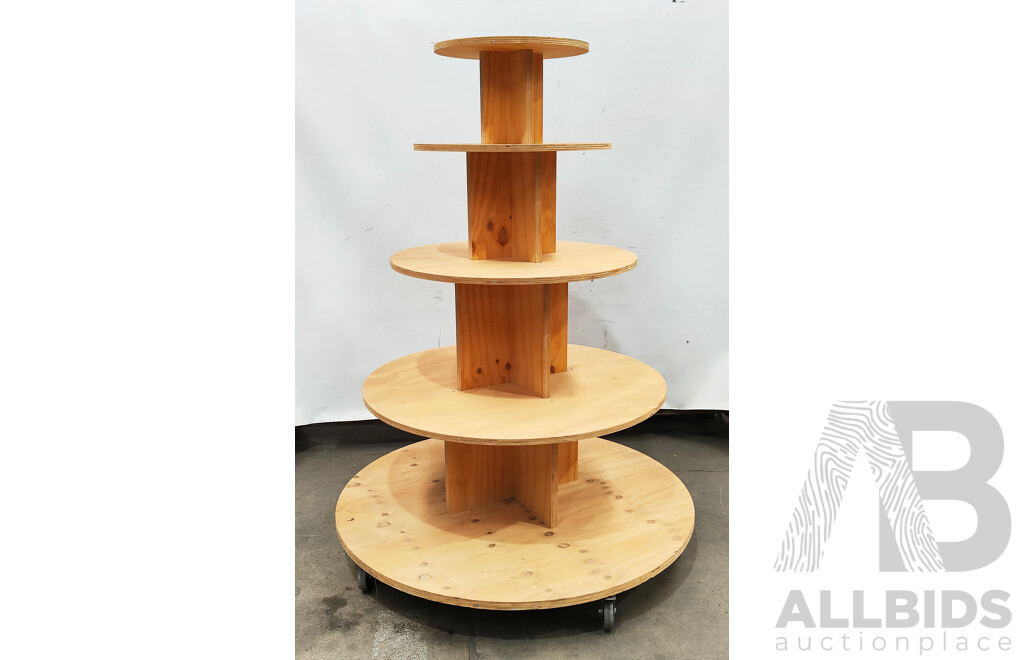 Wheeled 5 Tier Round Wood Display Table