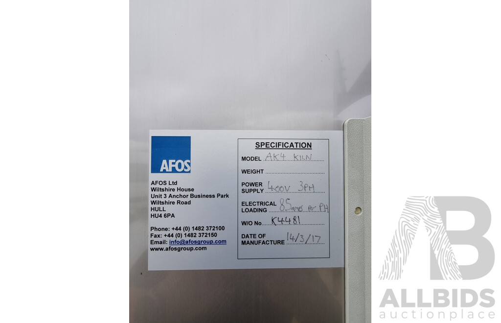 AFOS Kiln AK4 Commercial Fish/Meat Smoker - NEW ORP $356,850