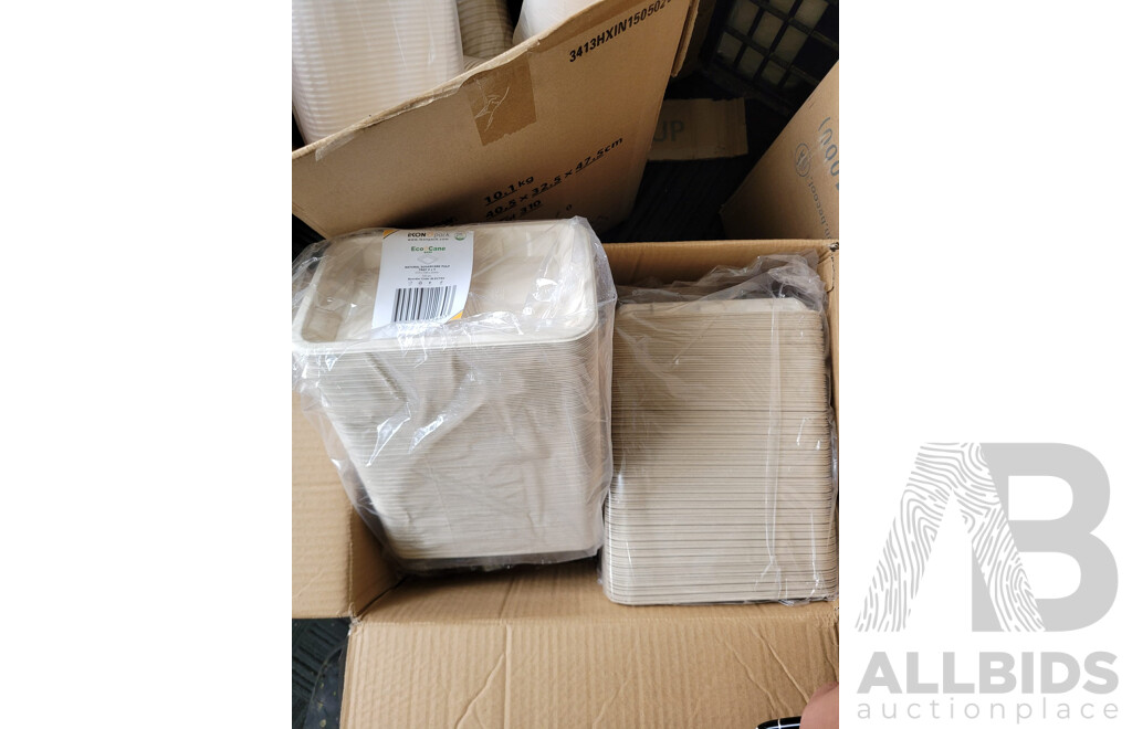 Boxes of Disposable Food Containers, Cups, Utensils and More