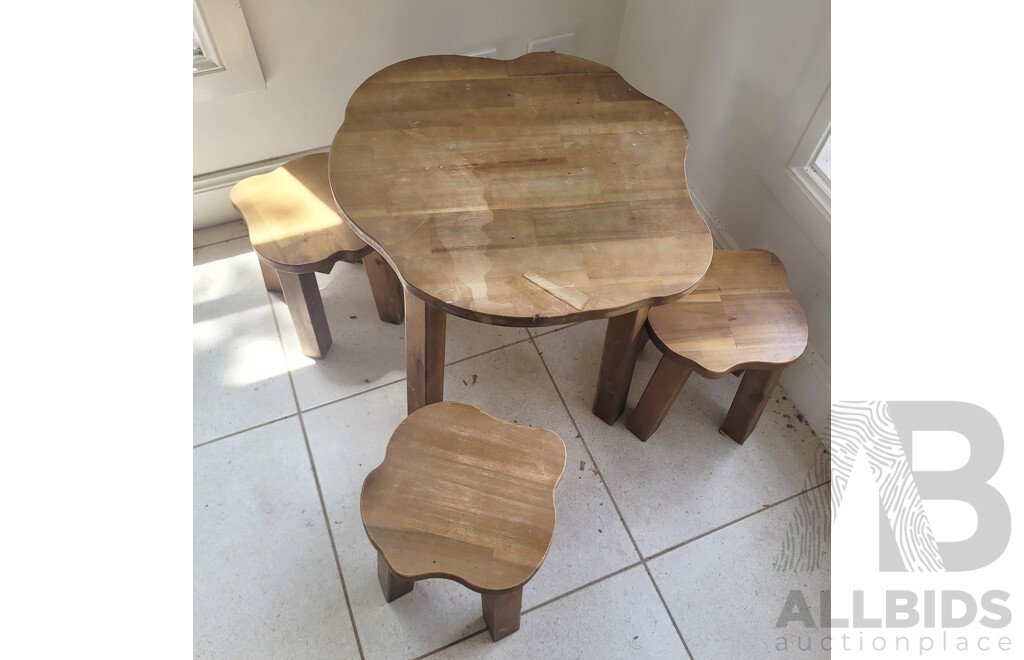 Hardwood 4 Piece Tree Table and Stools Set